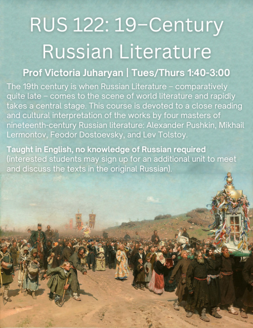A flyer for RUS 122 featuring a painting of a procession